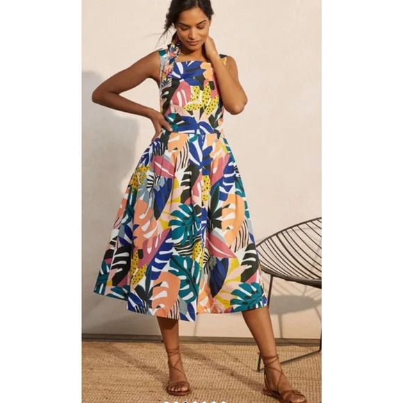 NWT Boden Aubrey Cotton Tropical Floral Midi Dress Women's size US 10R UK 14R - Picture 2 of 12